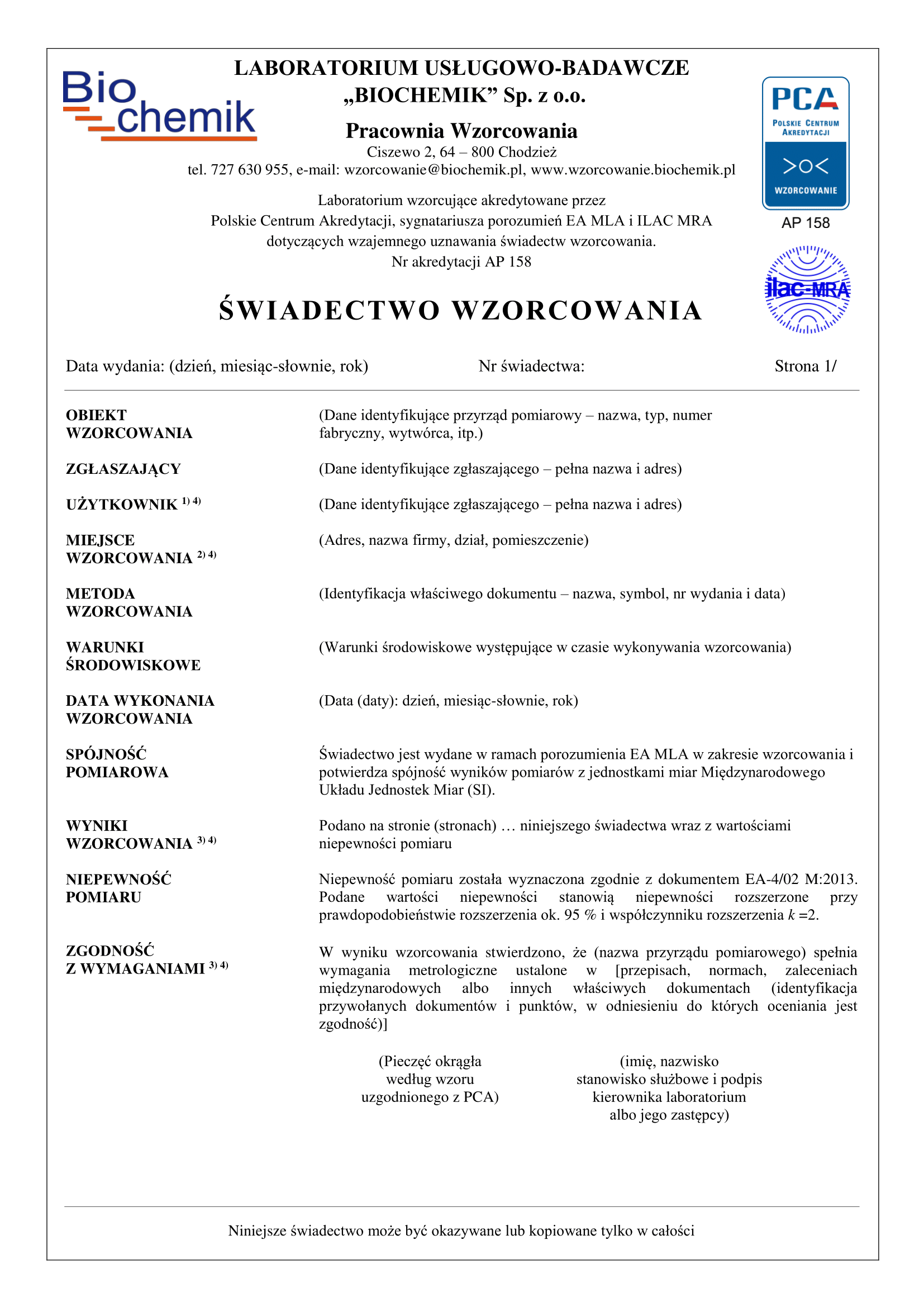 Wzór PCA AP158